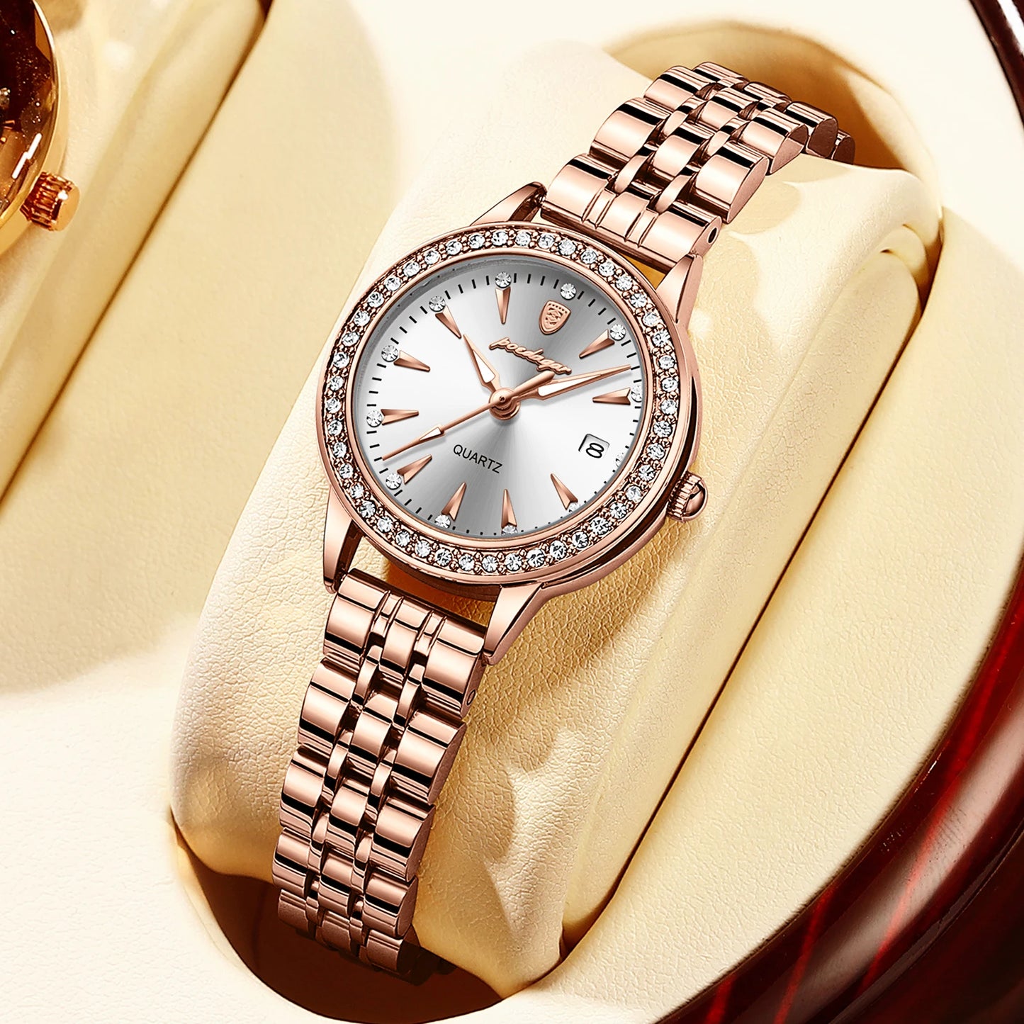 POEDAGAR Women's Watches Elegant Fashion Original Quartz Watch for Girl Diamond Bezel Waterproof Stainless Steel Luminous Date