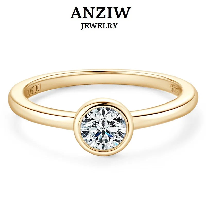 Anziw Classic 0.5ct Moissainte Gold Color Bands 5mm Lab Diamond