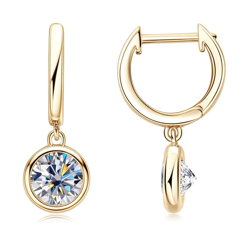Gold Hoop Earrings Genuine 925 Silver 1CT 2CT Moissanite