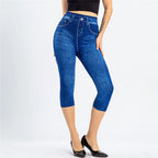High Waist Skinny Jeans Knee Length Denim Capri Pants