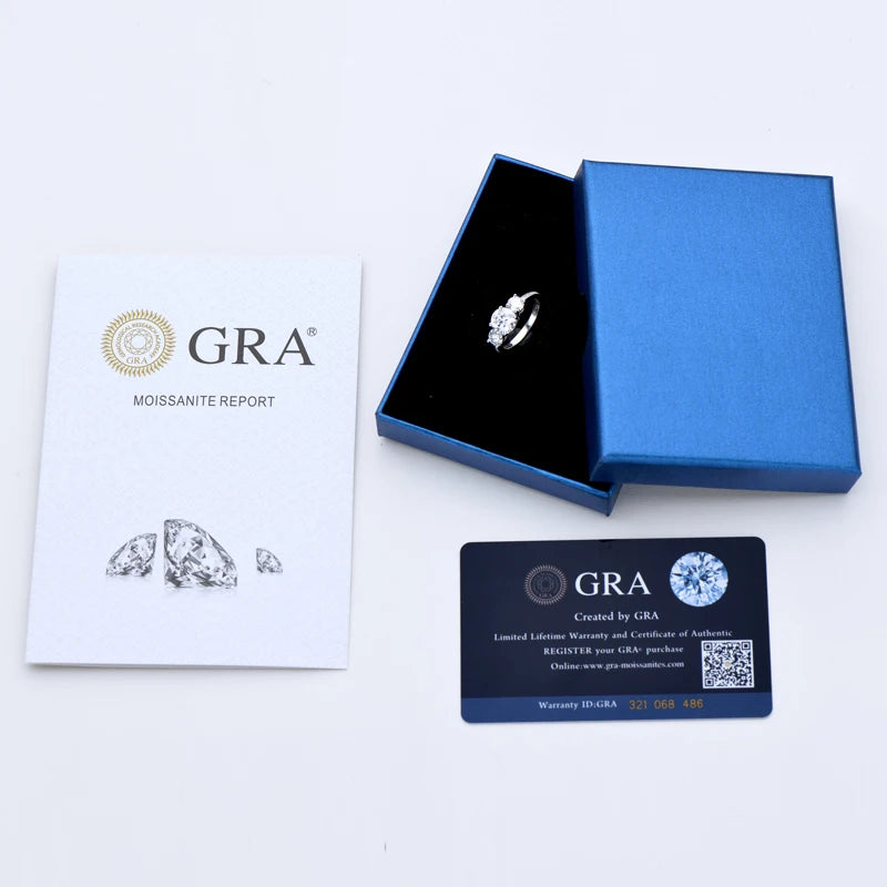 Anziw 3-stone Real 3.6CT Moissanite Ring