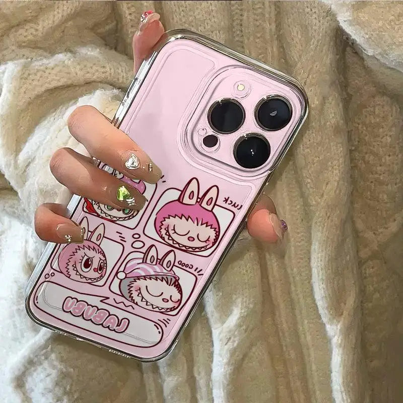 Pink Labubu Silicone Phone Shell for iPhone 16 15 Pro Max 11 12 13 Mini 14 Pro XS MAX XR 7 8 Plus Dustproof Shockproof Cover