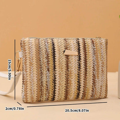 Rattan Knitting Women Straw Bags Fashion Colorful Summer Beach Clutch Bag Female Woven Wristlet Bag Wallet Money Coin Purse