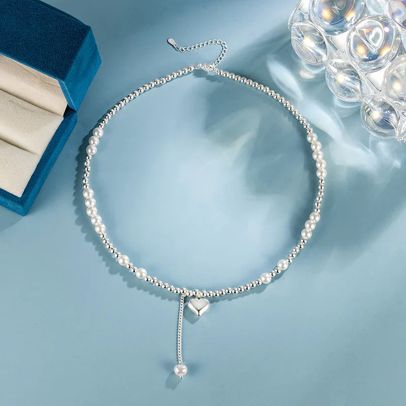 925 Silver Pearl Simple Elegant Thin Chain Pendant Necklace