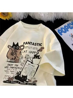 Cat Printed T-Shirt Casual Short Sleeve