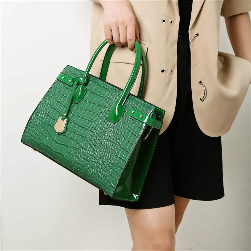 Pantent Leather Women Messenger Bags Crocodile Female Crossbody Shoulder Hand bags For Women 2024 High Quality Ladies Handbags - Imbasat