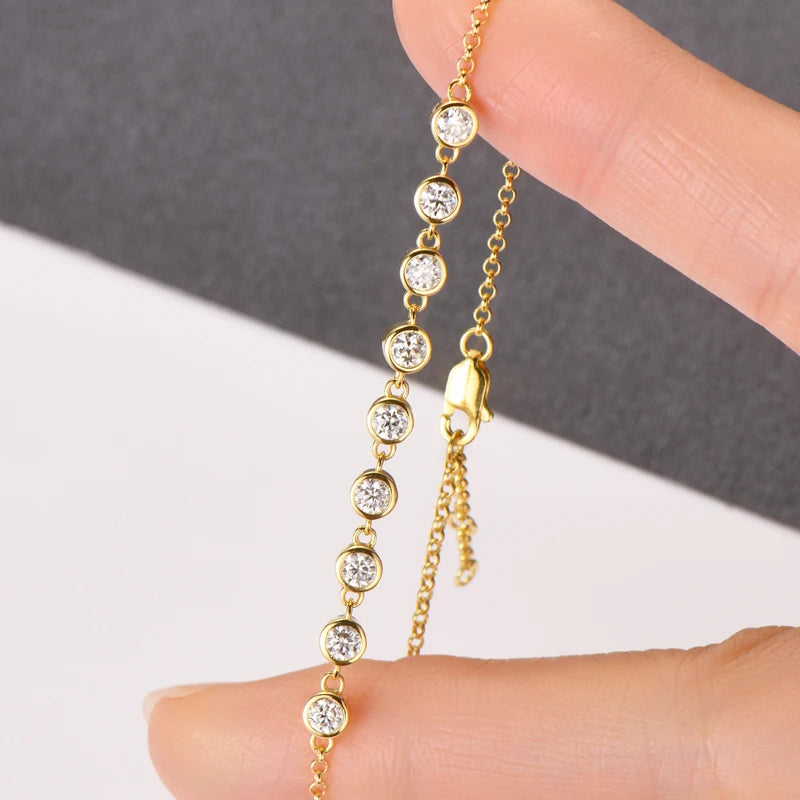 Anziw Real 925 Silver Bubble Bracelet 3mm Bezel Round Cut D Color Moissanite Bracele