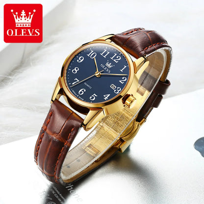 OLEVS Top Brand Quartz Watch For Women Waterproof GMT Watches Women Sports Leather Strap Date Clock Ms Wristwatch Reloj Mujer