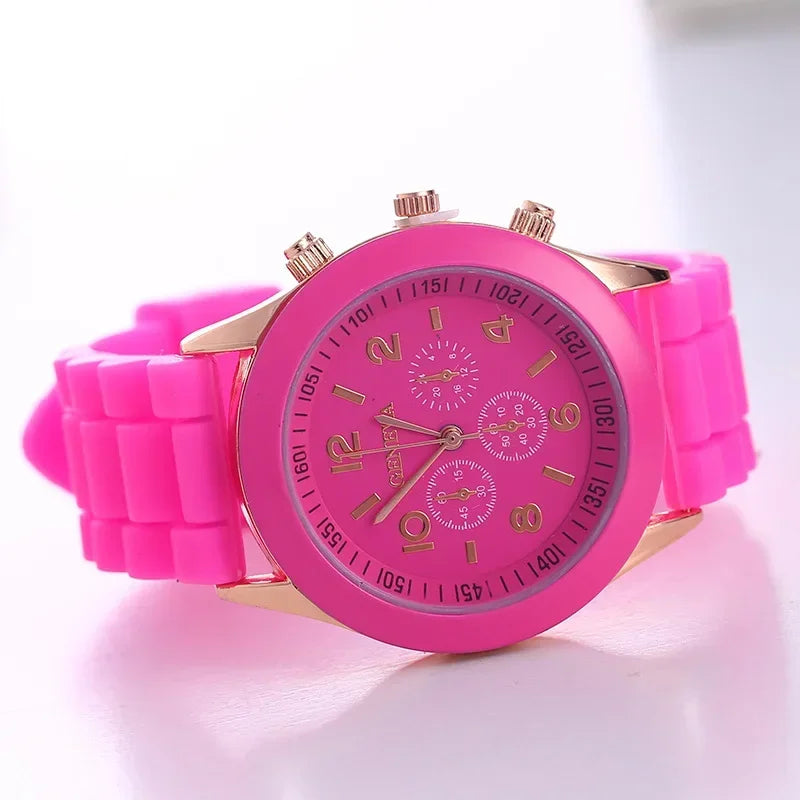 Famous Brand Geneva Ladies Fashion Watch Male and Female Student Silicone Quartz Wristwatch Clock Wholesale Relogio Feminino