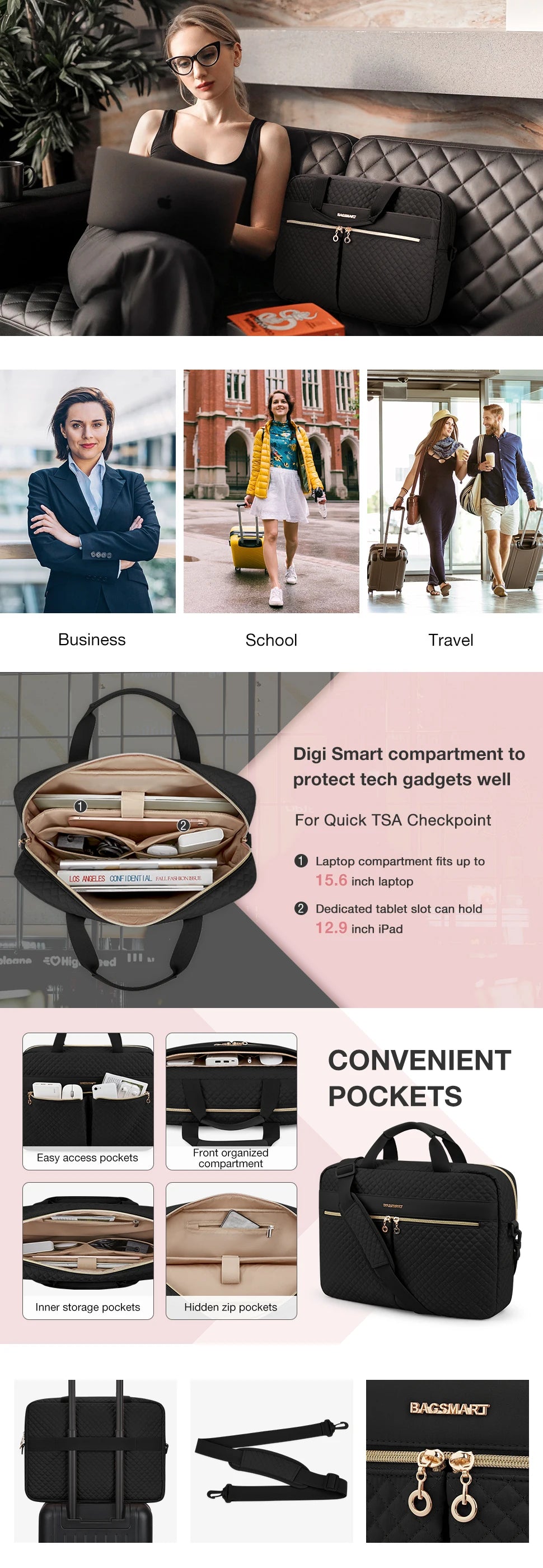 BAGSMART 15.6/17.3'' Laptop bags for woman Briefcase office Shoulder HandBag Office Travel Business Computer Bag Notebook pouch