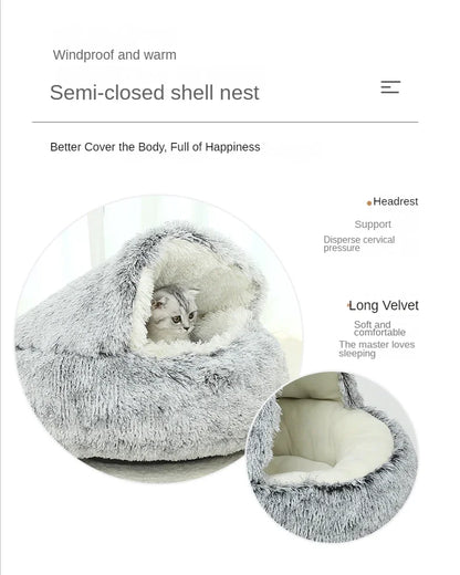 Winter Soft Plush Pet Bed with Cover Round Cat Bed Pet Mattress Warm Cat Dog Sleeping Nest Cave for Small Dogs Kitten 2 in 1