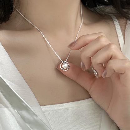 New Trendy Fashion 925 Silver Pearl Simple Elegant Thin Chain Pendant Necklace for Women Girl Jewelry Dropship Wholesale