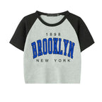 Brooklyn 1898 Letter Print Crop Graphic T-shirt Korean Style
