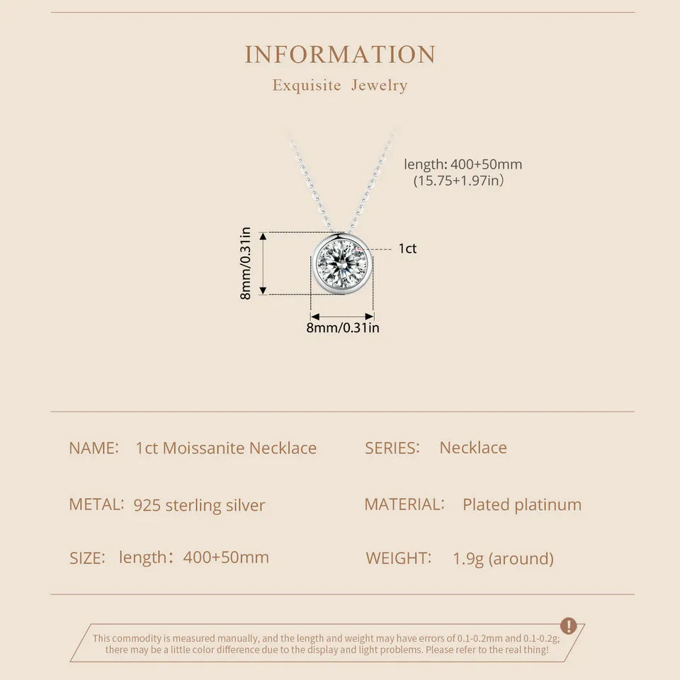 Carat Bazel Moissanite Necklace 925 Sterling Silver