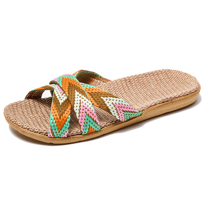 36-45  Flat Sandals Beach Slippers Summer Home Linen Lightweight Eva Non-Slip Slides For Men Women Indoor Outdoor Flip Flops