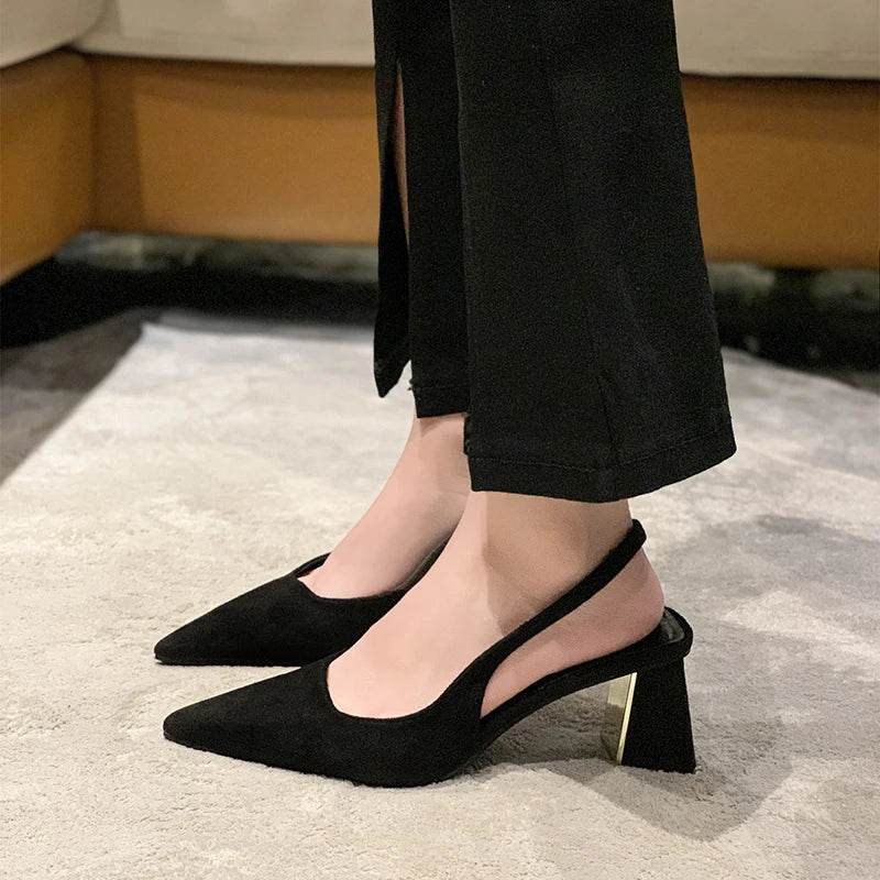 Black Sandals Women Summer New Fashion Women's Sandals Pointed Pumps Women Shoes Office Dress Shoes Sexy Square Heel High Shoes - Imbasat