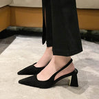Black Sandals Women Summer New Fashion Women's Sandals Pointed Pumps Women Shoes Office Dress Shoes Sexy Square Heel High Shoes - Imbasat