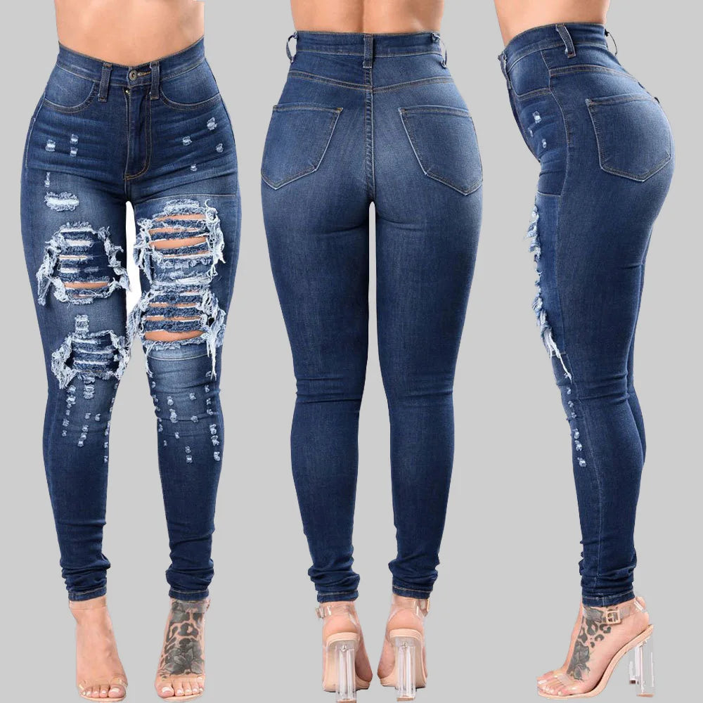 High Waist Ripped Jeans for Women Skinny Black White