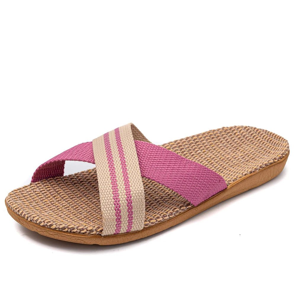Flat Slippers Linen Lightweight Eva Non-Slip Slides