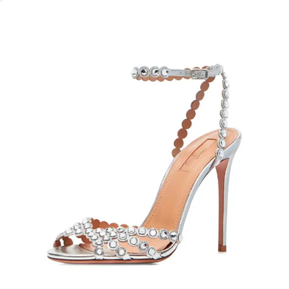 Large Size Sandals Stiletto Heels Round Toe Black Shoes for Women Big Beige Comfort High Low Fashion Rhinestone Girls Scandals R - Imbasat