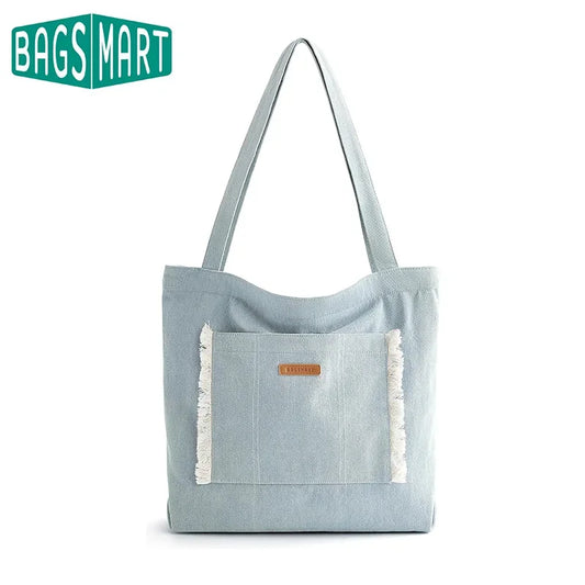 BAGSMART Tote Bag for Women with Zipper Casual Lightweight Denim Shoulder Handbag Purse for Work Travel and Shopping Essentials