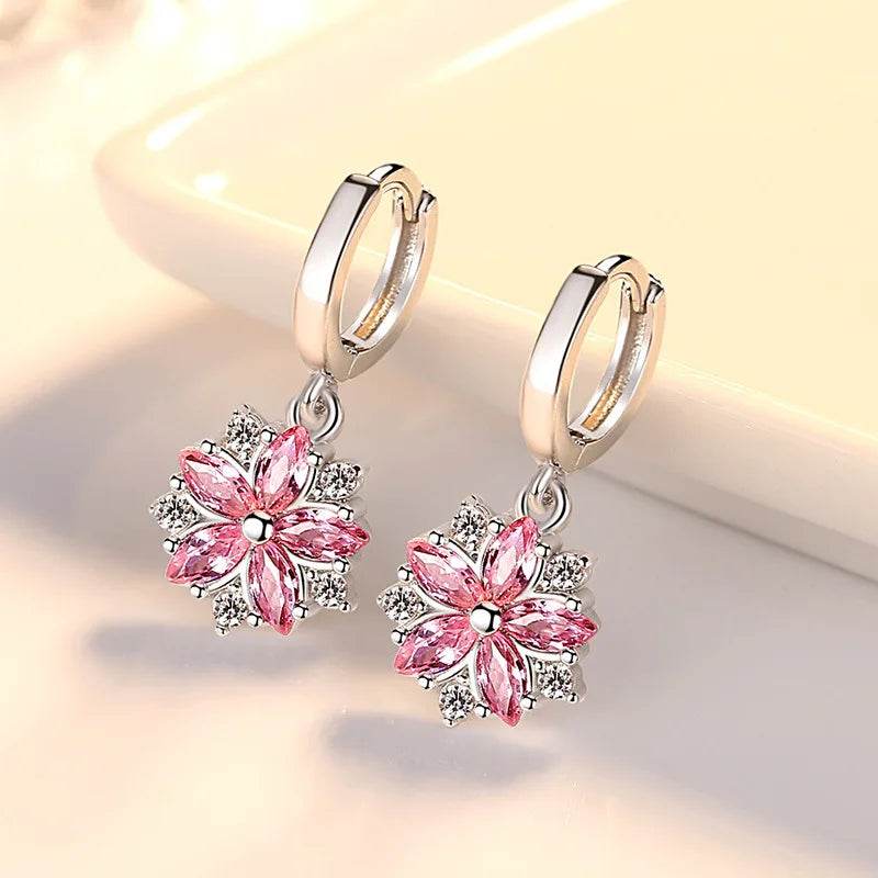 Genuine 925 Sterling Silver Crystal Zircon New Flower Jewelry Drop Earrings For Women XY0056 - Imbasat