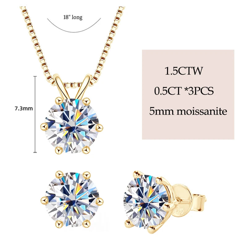 IOGOU Real 925 Silver Moissanite Jewelry Set Gold