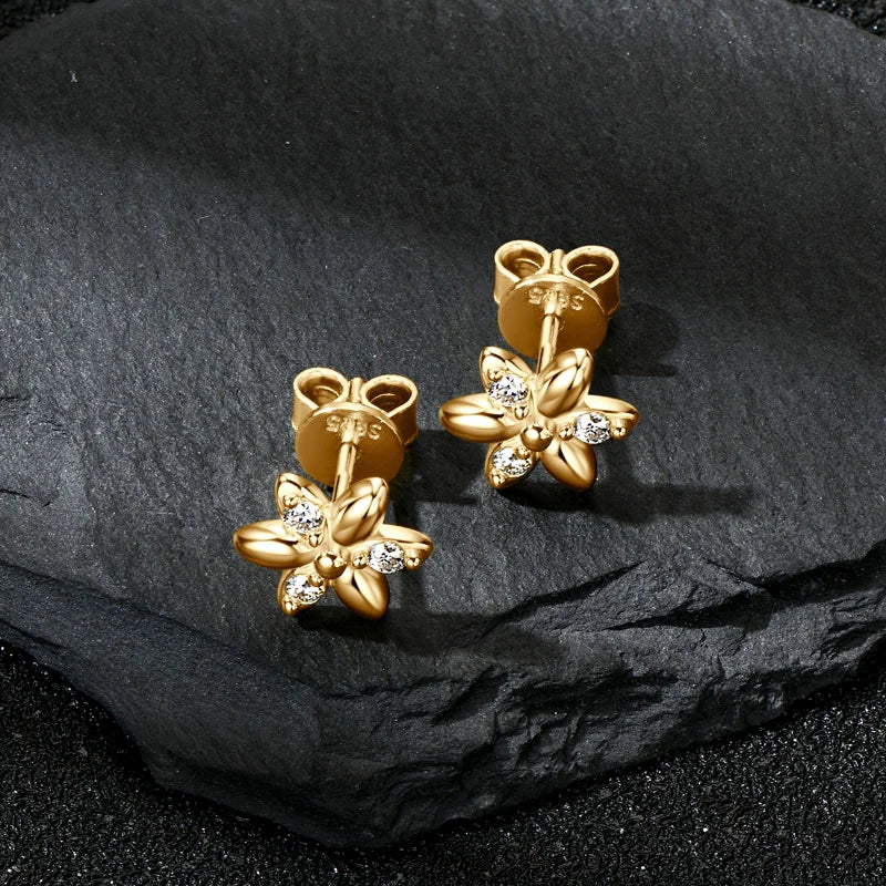 Anziw Mini Studs Flower Earrings Real 925 Silver Moissanite Earring