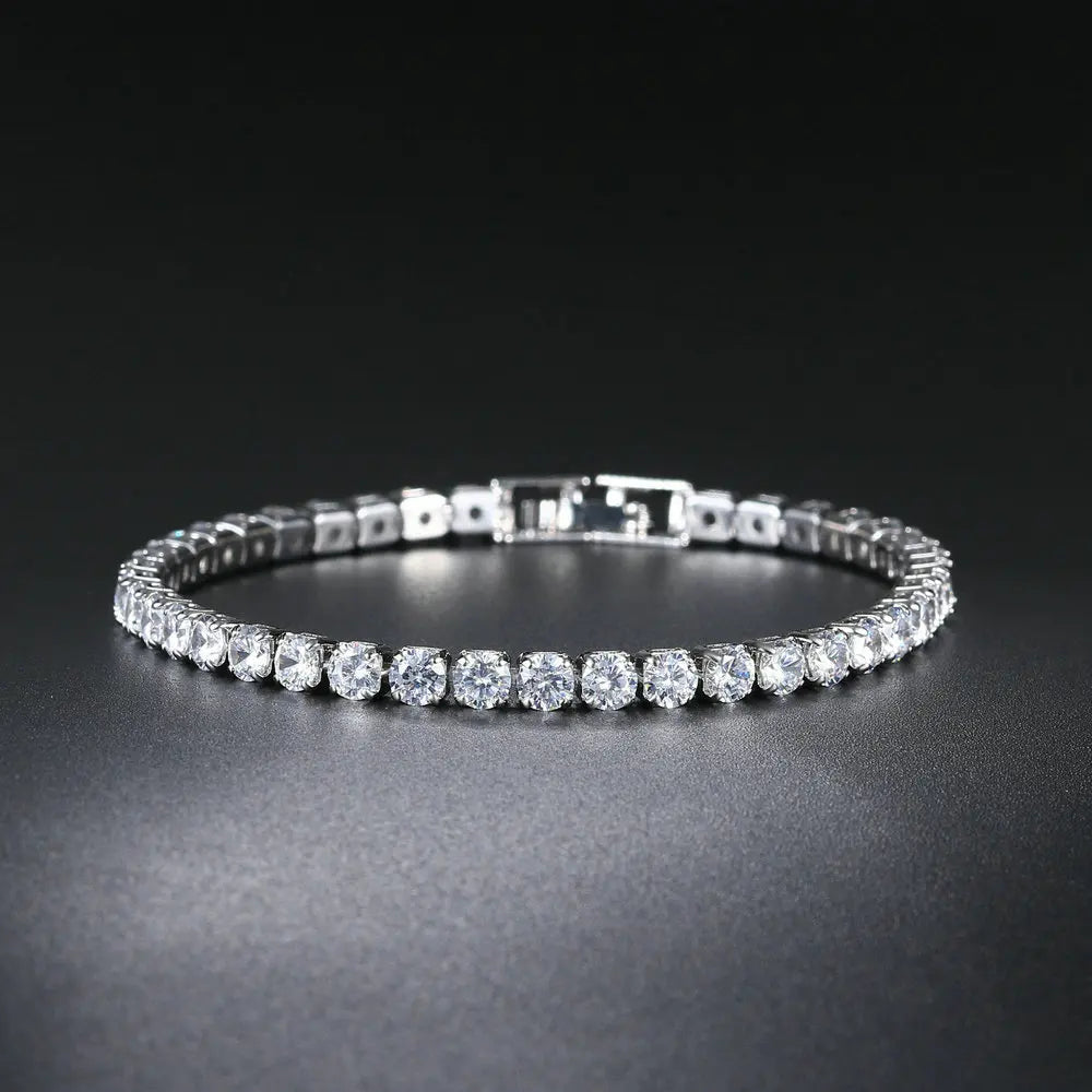 Anziw 3mm D Color VVS1 Moissanite Bracelet 925 Silver