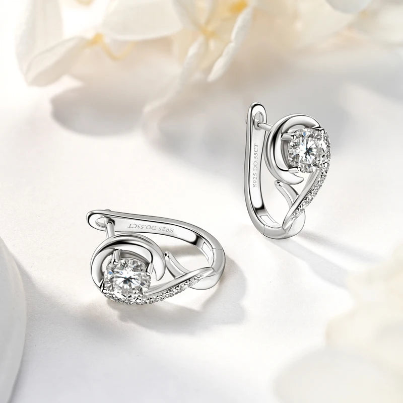 Anziw Infinity Earrings 925 Silver Hoops with 5mm 0.5ct D Moissanite
