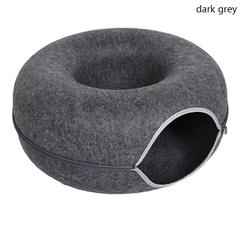 Cats Tunnel Bed Natural Felt Pet Cat Cave Nest Round House Donut Interactive Toy