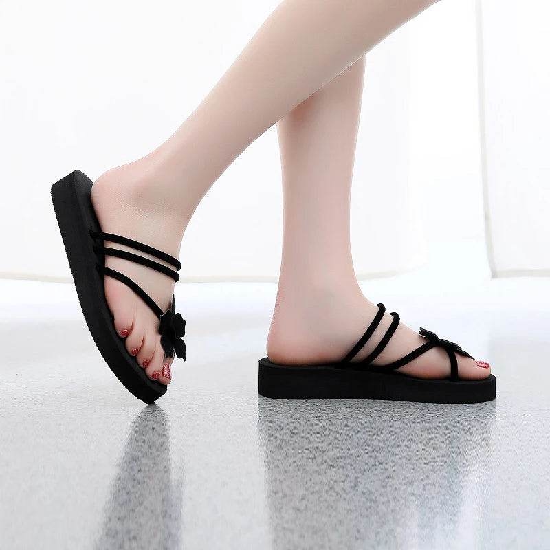 Summer Women Slippers Outdoor Light Weight Cool Shoes Indoor House Ladies Flat Flip-flop Black Non-slip Basic Home Sandals - Imbasat