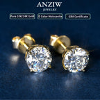 Anziw Pure 10K 14K Gold Stud Earrings D0.80CT Moissanite Earrings