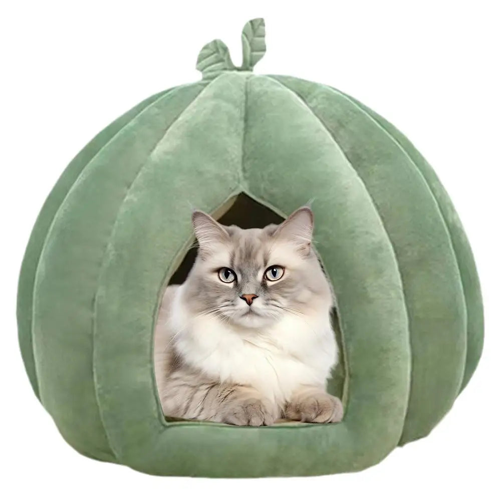 Pumpkin Cat Bed Deep Sleep Comfort House Enclosed
