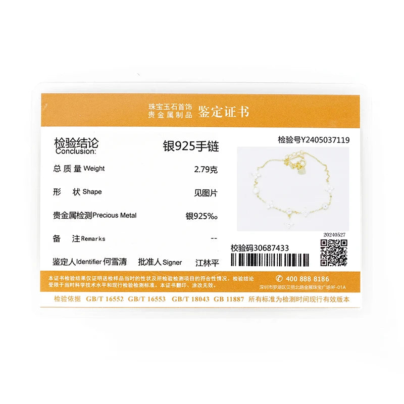 Anziw Silver 925 Four Leaf Clover Bracelet Certified D Color Moissanite Bracelets Gold Plated