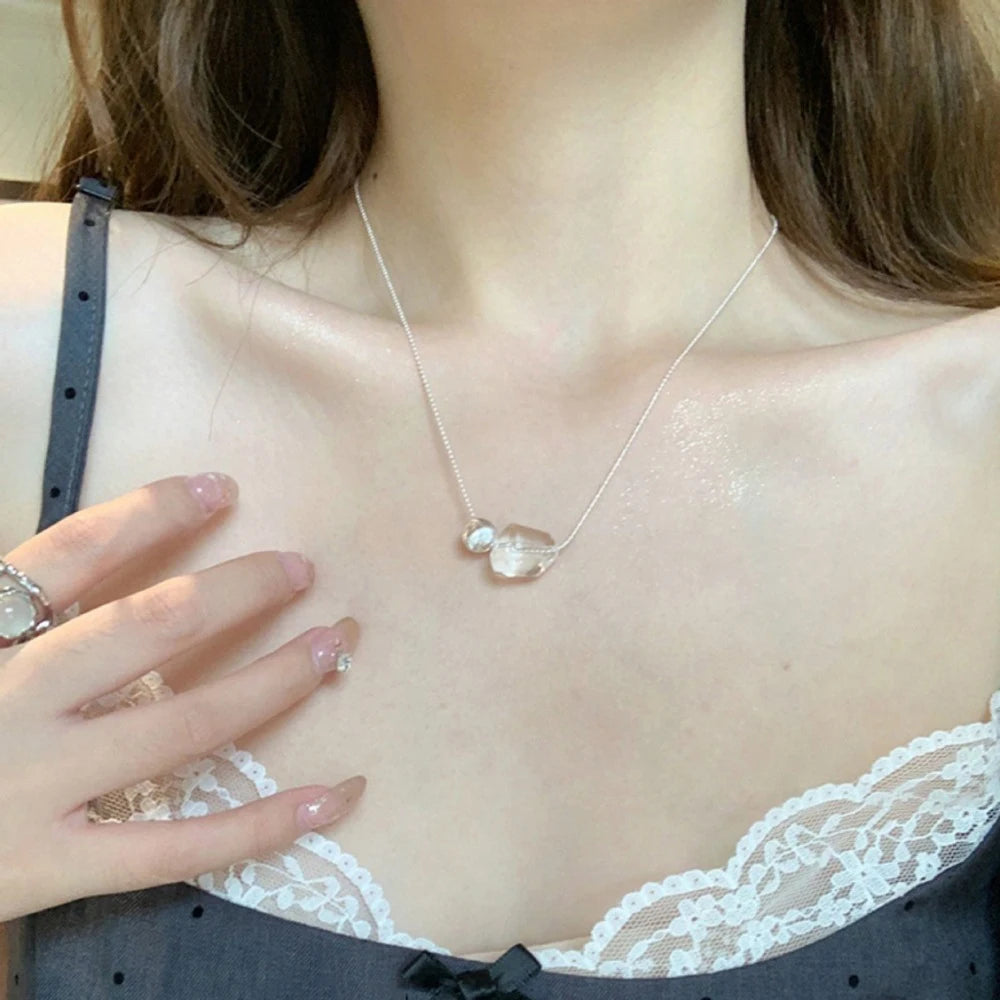 925 Silver Pearl Simple Elegant Thin Chain Pendant Necklace