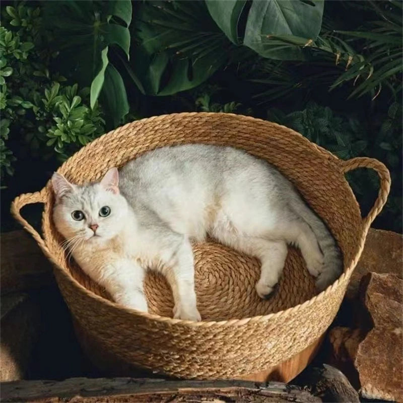 Cat Gog Bed Rattan Four Season Cat Bed Summer Cool Nest