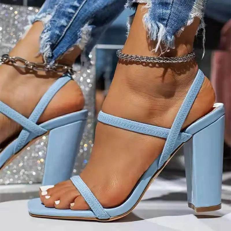 Woman Large Size 2024 New Summer Heel Shoes Thick Heels Miss Sandals 7CM Square Head Minimalist Design Fashionable and Versatile - Imbasat