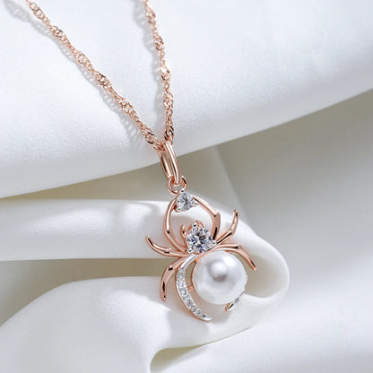 Kinel Hot Punk Spider Pearl Pendant Necklace for Women Fashion 585 Rose Gold Silver Color Mix Party Pendant Daily Fine Jewelry