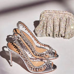 High-heeled Sandals Fish Mouth Transparent with Rhinestone Chain Stiletto Heels