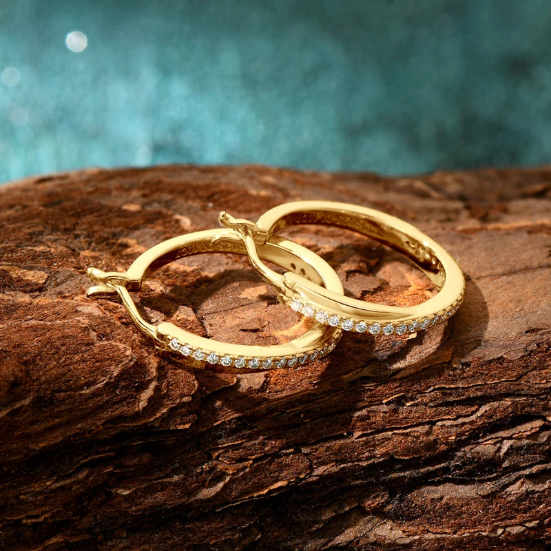 Anziw Classic Real Moissanite Hoop Earrings 925 Silver 18K Gold Plated Clip Earrings