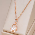 Kinel Luxury 585 Rose Gold Pendant Necklace Unique Geometric Hollow Pearl