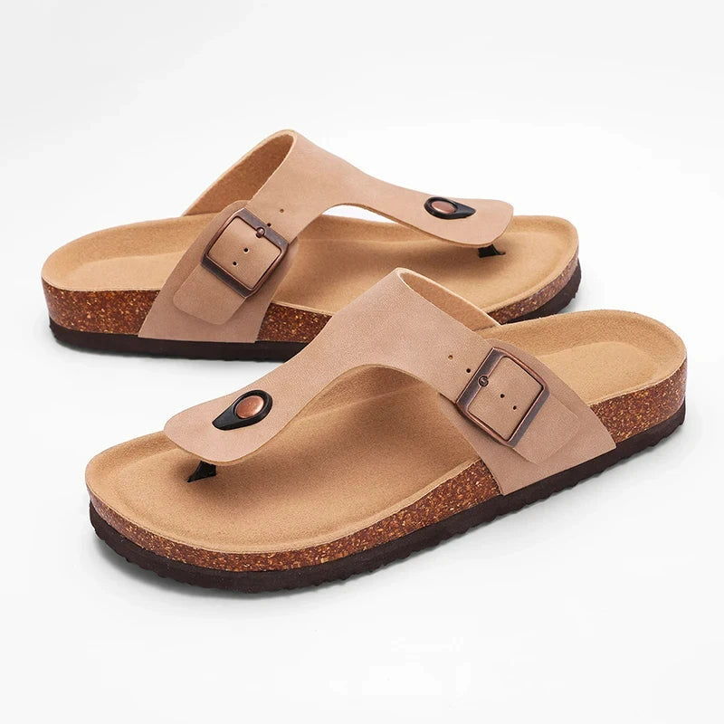 Cork Flat Sandals Summer Open Toe Slides Slip On Slippers