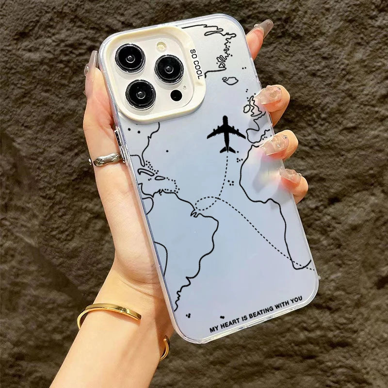 Travel-Inspired Airplane Route Design TPU Basic Case for iPhone 16 15 Pro Max 14 13 12 11 XS X XR 7 8 Plus Matte Hard Back Cover