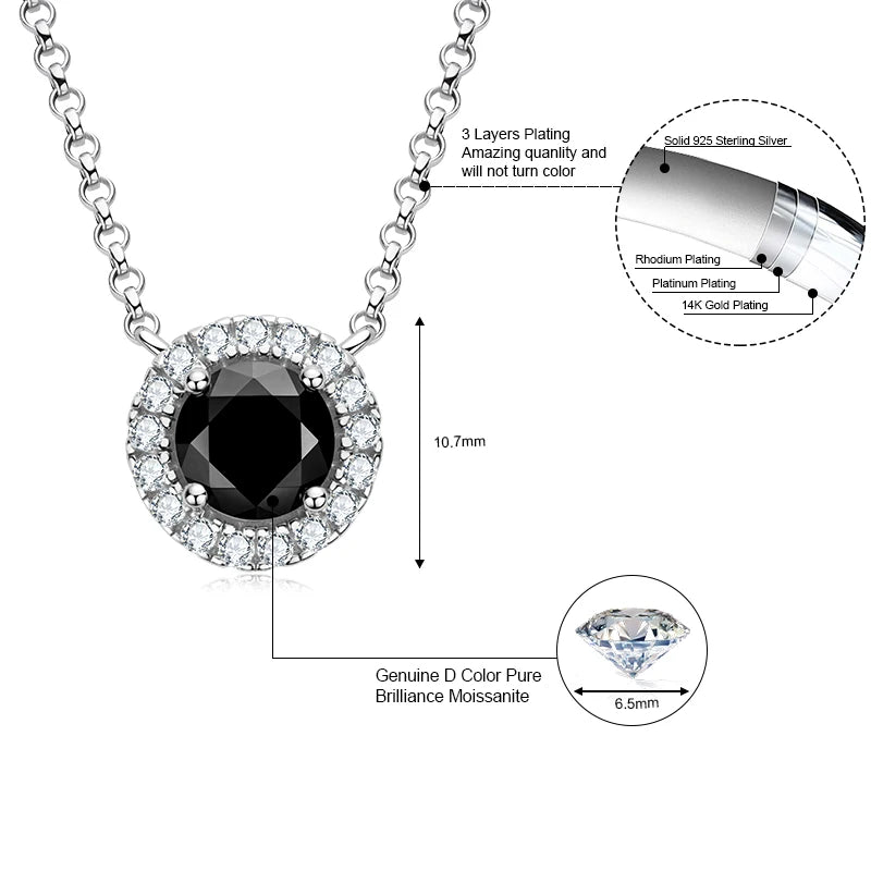 Vintage 2.6ctw Black Moissanite Diamond Jewelry Set for Women Original Silver 925 Stud Earrings & Pendant Necklace Party Gift