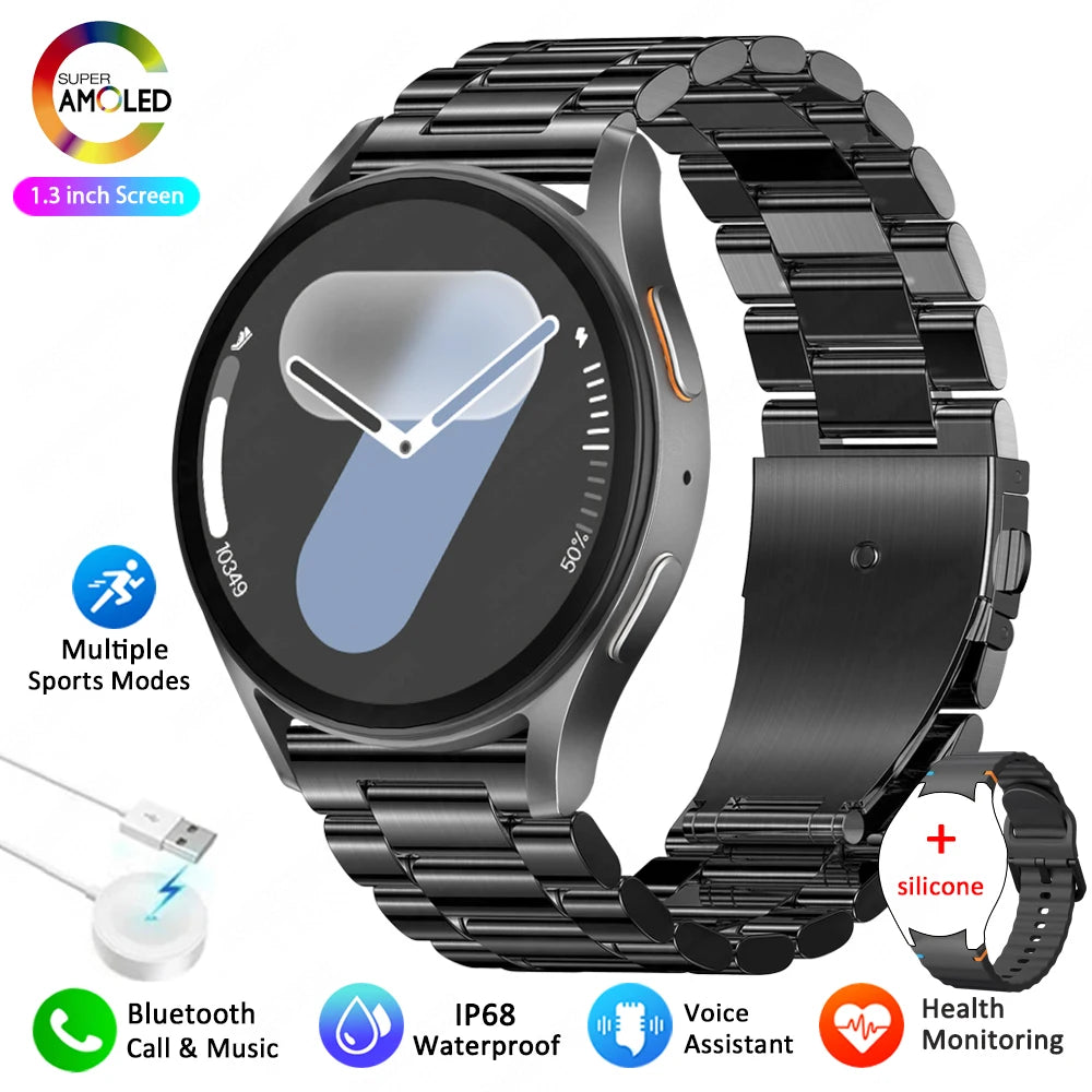 For Galaxy Watch 7 Smart Watch Men Women AMOLED HD Screen Compass Heart Rate Fitness Sport Waterproof Bluetooth Call Smartwatch