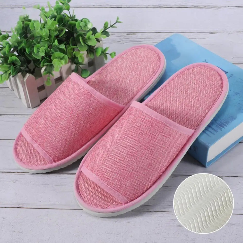 1 Pair Hotel Travel Slippers Cotton Linen Disposable Slippers Sanitary Home Guest Use Men Women Indoor Bedroom House Shoes