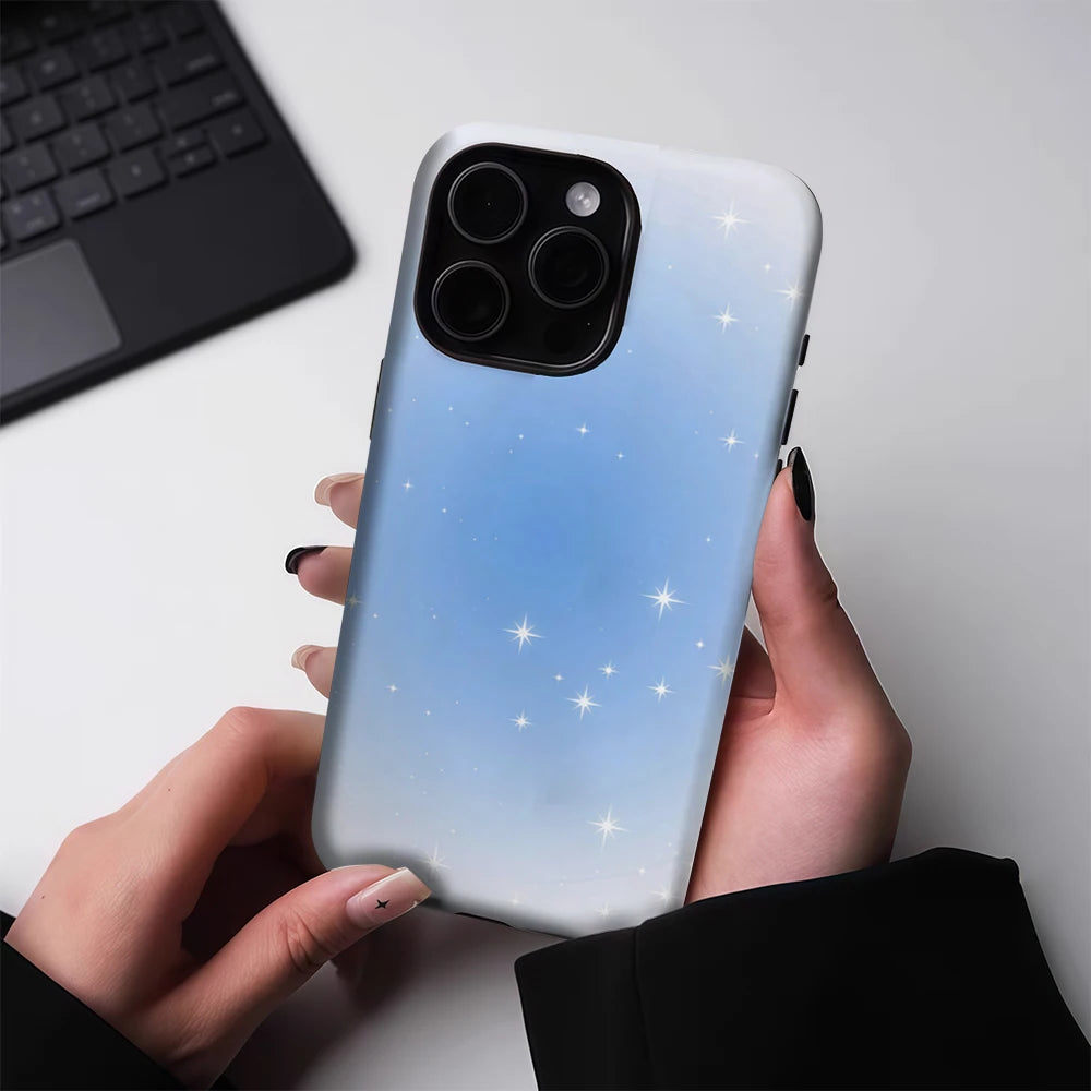 Pale Blue Star Shower iPhone Case Magnetic Tough Double Layer Cover