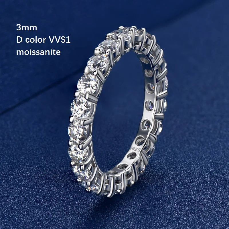 100% S925 Sterling Silver 3mm 5mm Full Moissanite Eternity Ring for Women Men White Gold Plated Engagement Wedding Rings Band