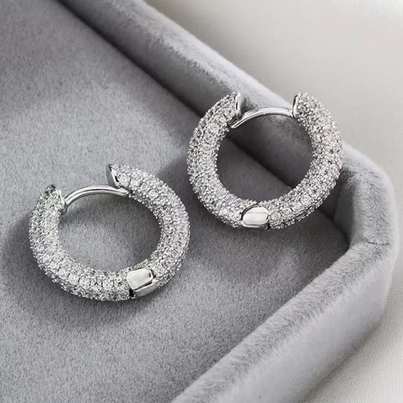 Anziw 925 Silver Sterling Hoops Luxury Earrings Jewelry 1.3mm Round Moissanite Diamond Earrings